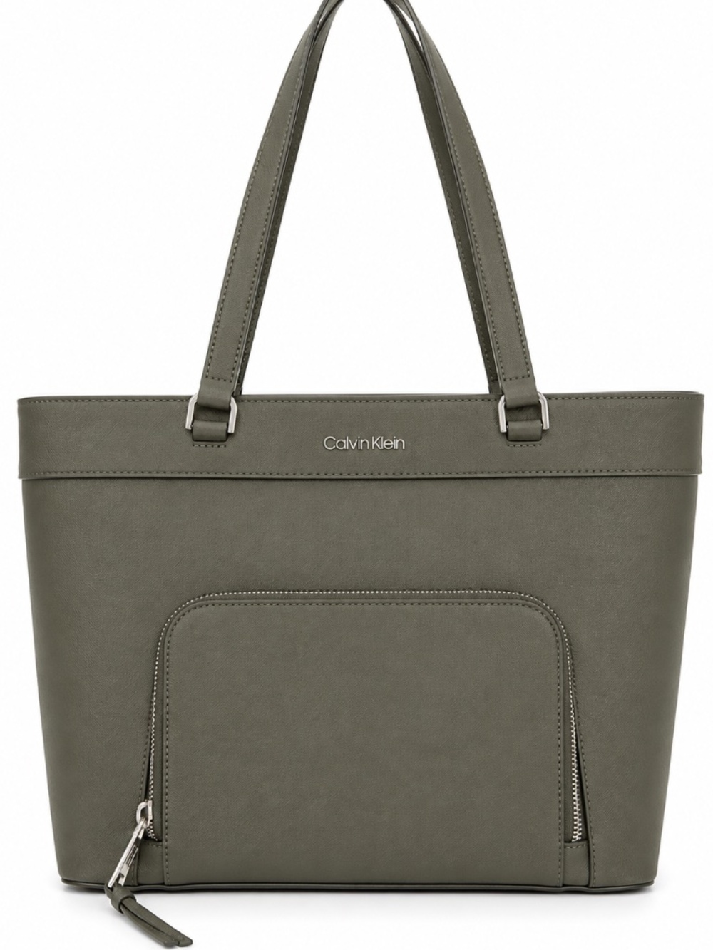 CALVIN KLEIN Louise Saffiano Leather Olive Green Tote Bag